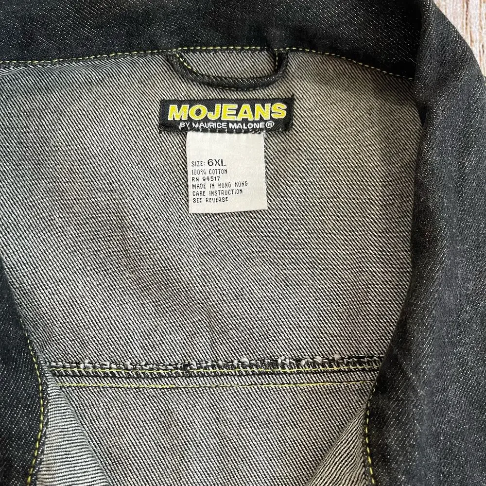 Vintage MoJeans Maurice Malone 6XL Denim Jacket Black Yellow Stitch 90s Hip Hop
